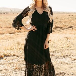 Chic Black Lace Long Sleeve Dress